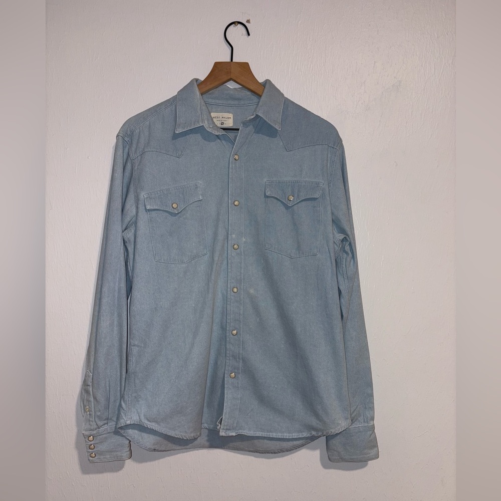 West Major Shirt Men’s Large Blue Vintage Chambray Pearl Snap Made in USA